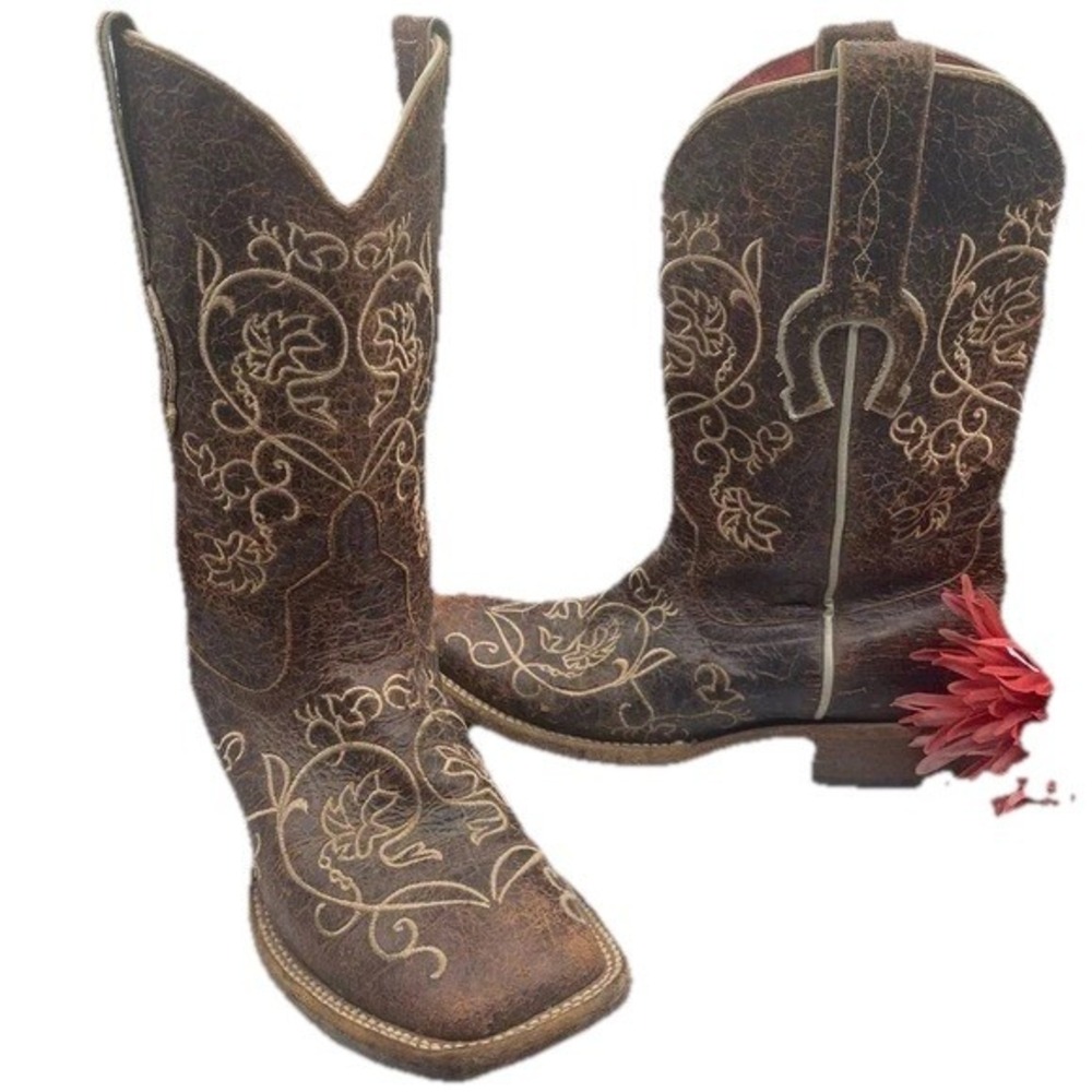 Macio Bean Sz 6 Embroidered Square Toe Boho Western Cowgirl Boots - Picture 6 of 15